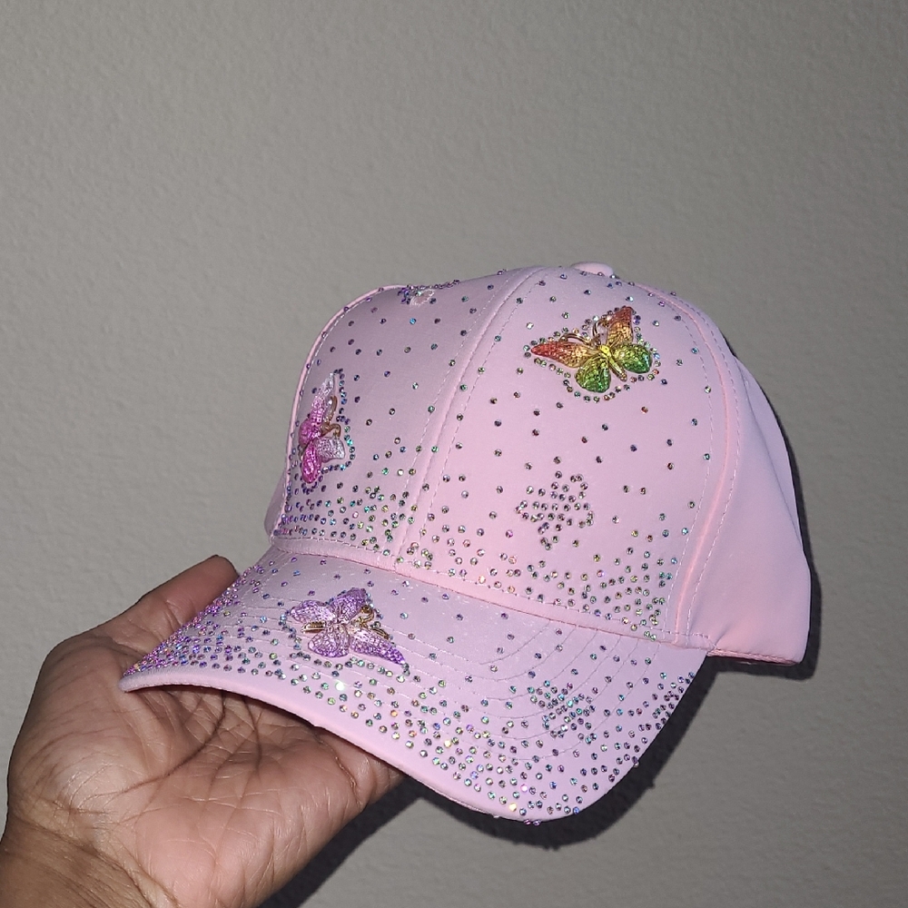 Pink Rhinestone Butterfly Cap